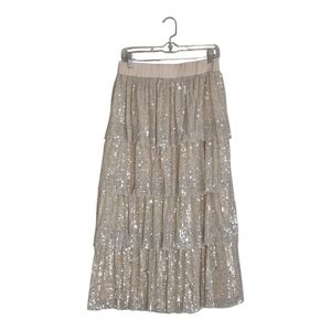 Jacquie The Label Silver Tiered Sequin Midi Skirt Size Large